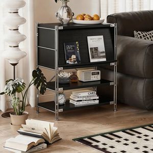 Minimalist Flip Door Storage Cabinet Modular Living Room Cabinet Black <b>5</b> Compartments - Product Image 2