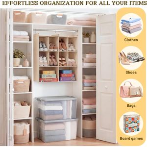 Organizador de armario colgante con 10 compartimentos y 3 ganchos para almacenamiento en el dormitorio, diseño minimalista, tela no tejida - Product Image 6