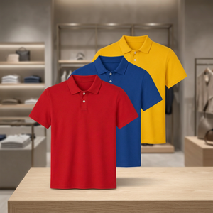 Polo en piqué à manches courtes pour homme, couleur unie, coupe classique, respirant, en coton tricoté, style décontracté, rouge, bleu, jaune - Product Image 3