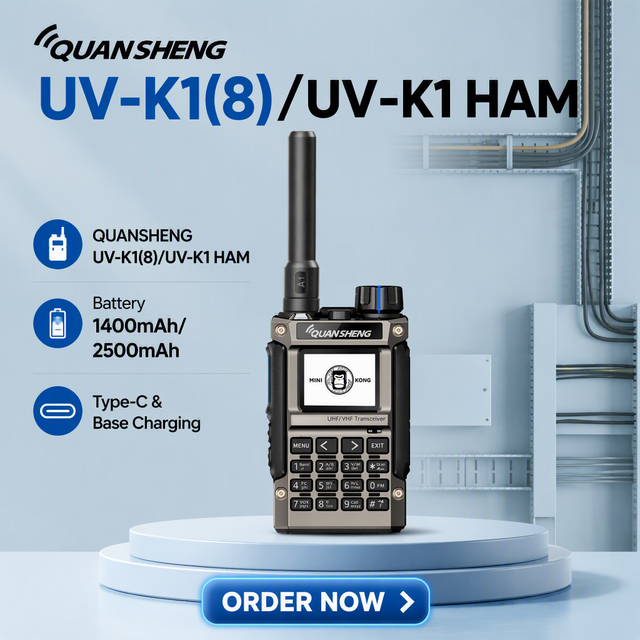 QUANSHENG UV-K1(8) Analog Air Band Handheld Walkie Talkie GMRS Waterproof with 5km Long Range 5W Big Battery