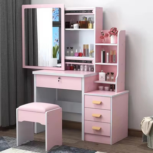 Ensemble de coiffeuse de luxe nordique lumière <span class=keywords><strong>LED</strong></span> 4 tiroirs meubles en bois miroir pour uniforme de coiffure pour les femmes chambre en gros - Product Image 6