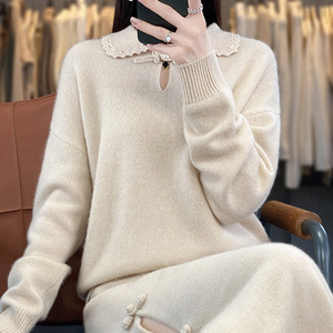 Pull en laine à boutons grenouille de style chinois en laine mercerisée 100% pour <span class=keywords><strong>femme</strong></span> - Product Image 6