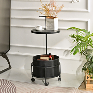 wholesale accent <b>round</b> black wood metal <b>coffee</b> <b>table</b> with wheels - Product Image 4