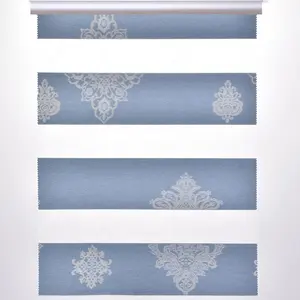 Custom services blue blackout double sheer printed zebra roller blinds fabric for french window
