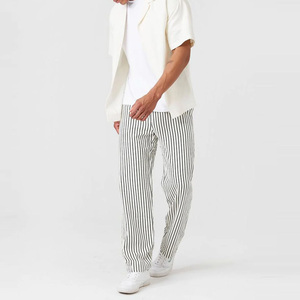 Oem con coulisse tasche con cuciture laterali in vita tasche posteriori <span class=keywords><strong>a</strong></span> <span class=keywords><strong>righe</strong></span> <span class=keywords><strong>a</strong></span> strisce <span class=keywords><strong>pantaloni</strong></span> di <span class=keywords><strong>lino</strong></span> da uomo - Product Image 5