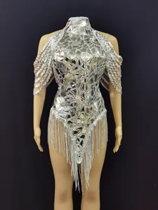 Argent paillettes Bling strass <span class=keywords><strong>justaucorps</strong></span> Sexy <span class=keywords><strong>danse</strong></span> body Costume anniversaire chanteur scène porter Performance salle de bal porter - Product Image 3