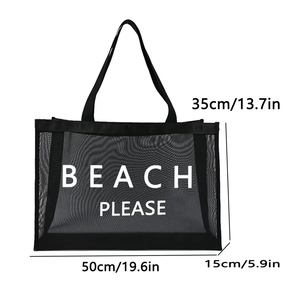 Bolsa de compras de malla de nailon de gran capacidad de gran tamaño, bolsa de compras de hombro con letras de frutas y verduras de red negra a la moda - Product Image 5