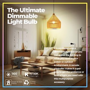<span class=keywords><strong>Ampoule</strong></span> LED intelligente WIFI A19 en plastique 9W E27 36V Résidentielle Télécommande Dimmable Certifiée CE Température de <span class=keywords><strong>couleur</strong></span> RVB - Product Image 3