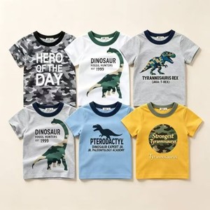 T-shirt d'été 2026 pour garçons, en coton imprimé à col rond, motif animaux de dessin animé, à manches courtes - Product Image 1