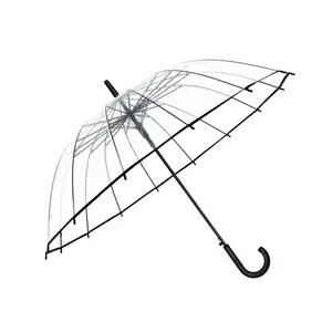 DD1265 ragazze antivento trasparente pioggia PVC fotografia cupola Golf bastone bianco albero lungo dritto ombrelli trasparenti