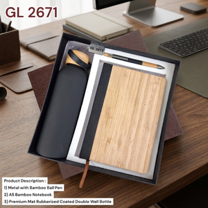 Natural PU Leather Business <b>Gift</b> <b>Box</b> PU Leather Notebook Metal Ball Pen Matte Rubberized Double Wall Water <b>Bottle</b> Personalized - Product Image 2