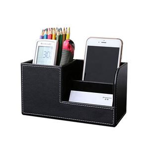Portalápices con Logotipo Personalizado, Organizador de Escritorio de Cuero PU con 3 Compartimentos, Caja de Almacenamiento para Artículos de Oficina - Product Image 3