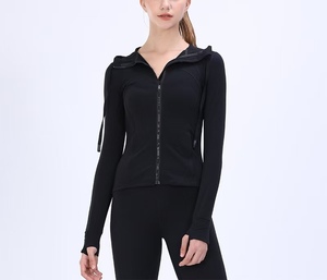 Ensemble de yoga pour femmes, veste à capuche (2 pièces, couleur unie) |   Fermetures éclair à manches longues, respirantes et hautement élastiques pour les sports de plein air - Product Image 6