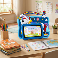 Tablet Anak 7 Inch Android 8.1 2GB 16GB WiFi 1024x600 Biru Tablet PC Anak dengan Casing Silikon Unicorn dan Penyangga