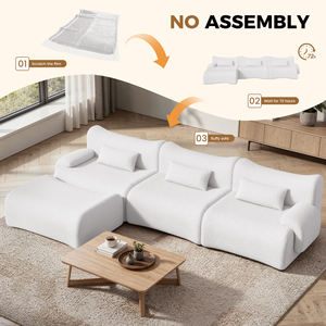 Sofá Modular de Tela Teddy con Otomana, Diseño Ergonómico Curvo, No Requiere Montaje, Sofá Cama Extra Grande en Forma de L, Relleno de Esponja - Product Image 6