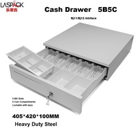 LASPACK Tiroir-caisse 12V 16 pouces avec 5 compartiments billets et 5 compartiments pièces, plateau amovible, clés et câble pour supermarché