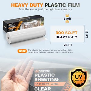 <b>Plastic</b> Sheeting <b>Roll</b> 10 X 25 Ft 6 Mil Clear UV Resistant Multipurpose Protection For Indoor Outdoor Use - Product Image 2