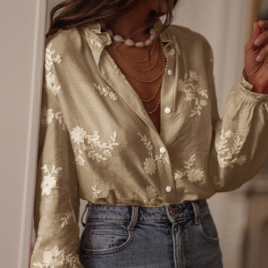 Camicetta Vintage da Donna con Ricami Floreali e Bottoni, Maniche Lunghe, Stile Casual Elegante con <span class=keywords><strong>Volant</strong></span> per Primavera - Product Image 4