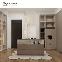 Dressing moderne autoportant en bois avec vitrine en verre, éclairage LED et panneau anti-humidité pour la rénovation de la maison