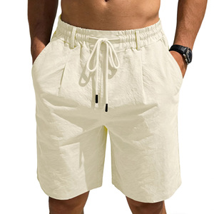 <strong>Men's</strong> European Size Casual <strong>Linen</strong> Drawstring Loose Fit Solid Color Cropped Breathable Beach <strong>Shorts</strong> - Product Image 1