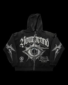 YourTrend Studios Men's <b>Black</b> <b>Zip</b>-<b>Up</b> <b>Hoodie</b> Cotton Knitted Streetwear Oversized Eye Print Regular Fit Autumn Wear Hoodies - Product Image 3
