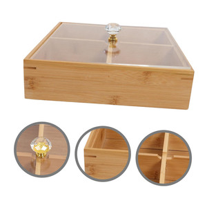 Vassoio Portamerenda in Bambù <span class=keywords><strong>a</strong></span> 4 Scomparti, Contenitore in Legno per Frutta Secca con Coperchio in Acrilico per Cucina e Feste - Product Image 6