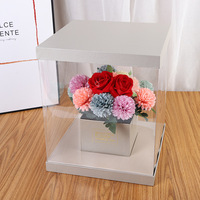 Boîte cadeau carrée rigide transparente pour fleurs, en matériaux recyclés, avec gaufrage et revêtement UV, vente en gros