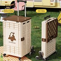 Chariot de courses en plastique à quatre roues, pliable, multifonctionnel, grande capacité, pour pique-nique, camping et extérieur