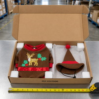 MEIQIPETBABY Costume d'hiver mignon pour animaux de compagnie, vêtements pour chien, pull en polaire marron, broderie de renne, chapeau de renne, ensemble 2 pièces