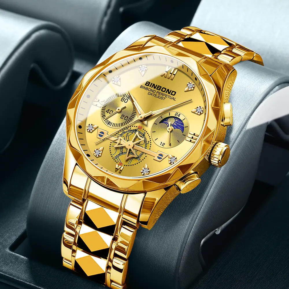 Binbond B1236 Luxe Multifunctioneel Quartz Horloge Veelzijdige Mode Horloge Zes Pin Timing Casual Mode Heren Klok Reloj Hombre