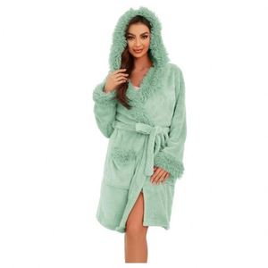 <span class=keywords><strong>Accappatoio</strong></span> in pile felpato lavorato a maglia <span class=keywords><strong>con</strong></span> <span class=keywords><strong>cappuccio</strong></span>, lunghezza al ginocchio, per il massimo relax invernale da <span class=keywords><strong>donna</strong></span> - Collezione 2026 - Product Image 3