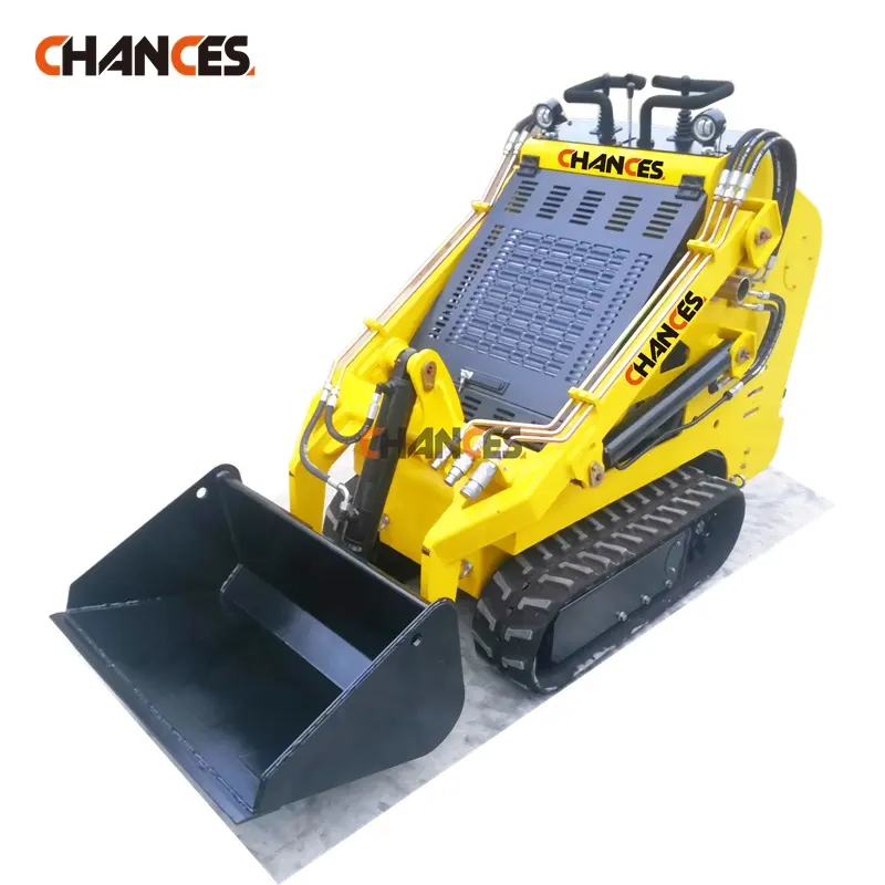 China mini digger cheap mini skid steer mini farm loader with 23hp Japan engine rubber tracks 0 turn bucket four in one bucket