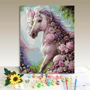 Paint By Numbers Canvas Art Kit Floral Horse Pastoral Scene Digital Printing Rectangle Handpainted DIY Painting Set - Product Image 1