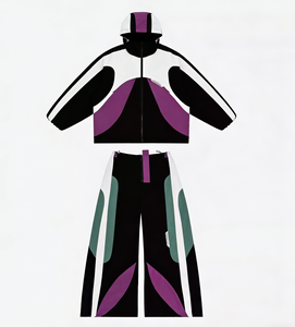 Ensemble <span class=keywords><strong>jogging</strong></span> deux pièces en nylon avec veste zippée à blocs <span class=keywords><strong>de</strong></span> couleur et <span class=keywords><strong>pantalon</strong></span> long, design personnalisé, patchwork, super <span class=keywords><strong>grande</strong></span> <span class=keywords><strong>taille</strong></span>, à capuche, pour l'hiver - Product Image 5