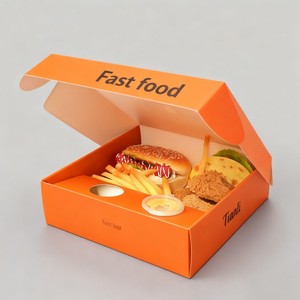 Boîte d'emballage alimentaire jetable de luxe noire personnalisée, boîte en papier pour fast-food, poulet frit, hamburgers, frites, boîte à sauce - Product Image 4