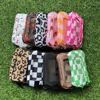 Dompet Kartu Kredit Motif Kotak-kotak dengan Logo Kustom, Dompet Koin, Dompet Tangan Nilon Portabel, Tas Kecil Wanita
