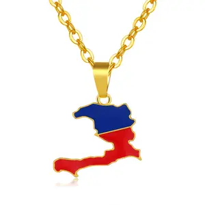 Wholesale Haiti Map Pendant Chain Necklace Gold Stainless Steel Never Rusted Fashion Jewelry Necklaces