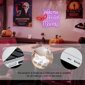Insegna al Neon LED 'Welcome Foolish Mortals' per Decorazioni di Halloween, Luci LED per Parete - Product Image 6