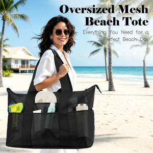 Sac fourre-tout en maille de nylon personnalisé réutilisable avec poignées imprimées sur mesure pour cadeaux, sac de courses en maille, sac de plage en maille avec logo personnalisé - Product Image 4