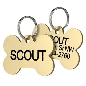 Personalized two-sides Puppy Dog Name Tag Brass Zinc Alloy Bone Shape Engraving Collar dog tags name ID Pet Dog tag