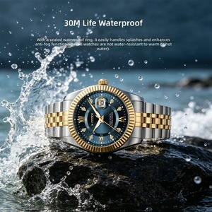 X-GEQCK Nuevo Reloj de Diamantes para Hombre, Reloj de Cuarzo de Acero Inoxidable de Alta Calidad, Reloj de Lujo para Hombre con Brazalete Dorado y Azul, Relojes Hombre - Product Image 2