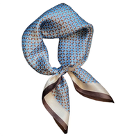 Foulard carré en soie bleu, blanc et marron, bandana, accessoire de cou pour hôtesses de l'air, voyage, automne-hiver, à assortir aux manteaux