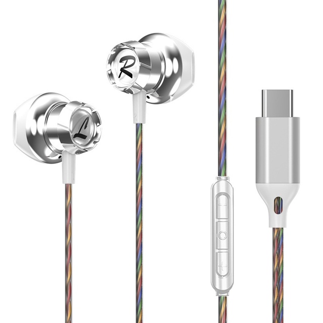 In-Ear Wired Headphones with Type-C 3.5mm Interfaces Oblique Sleep Mode Wheat Wire Control for Sport Music Game High Quality