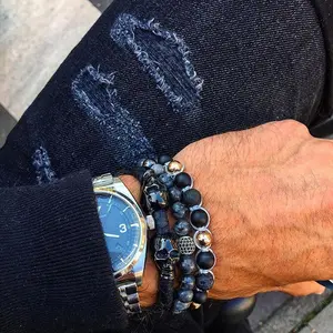 Bracelet tressé en titane et acier inoxydable pour hommes, perles en pierre de lave, macramé, perles en 4 couleurs disponibles, haute qualité, nouveau modèle