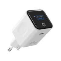 Chargeur mural USB-C 45W avec écran AI, prise EU, adaptateur d'alimentation à charge rapide avec affichage intelligent pour smartphone, tablette, usage quotidien
