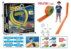 Pista di auto da corsa flessibile per bambini giocattolo con ventose compatibili con il Diecast 1:64 auto arrotola pista portatile - Product Image 4