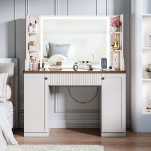 Factory Direct Fluted Drawer Design Brightness Dressing <b>Table</b> <b>Vanity</b> Desk with Mirror and Drawers - Product Image 5