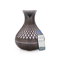 Diffuseur d'arômes en forme de vase, grain de bois, motif diamant, humidificateur ultrasonique à brume froide, veilleuse colorée pour la maison et la chambre