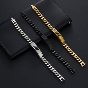 Anti Tarnished 316L Stainless Steel Fashion <b>Men's</b> Bracelet & <b>Bangle</b> 14K 18K Gold Plated Engravable Bracelet Blanks For <b>Men</b> - Product Image 2