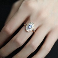 Bague Rétro en Velours Océanique II - Luxueuse Bague Plaquée Or 24K avec Émail Bleu Zurich et Zirconias - Style Rétro